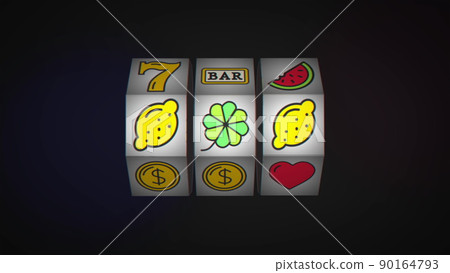 Animated slot machine reels spin. Slot machine with fruit icons. 90164793