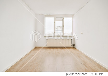 Empty simple room with white wall and parquet Empty simple room with white wall and parquet 90164949