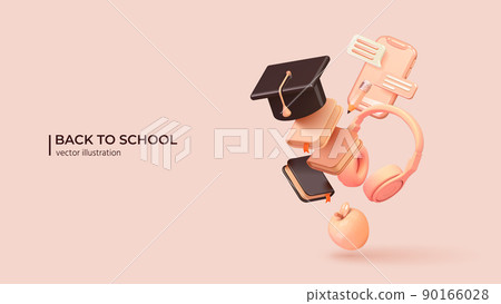 Chalk board, academic cap, books and backpack. Vector illustration 90166028