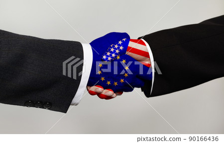Positive and optimistic cooperation USA and European Union concept.  90166436