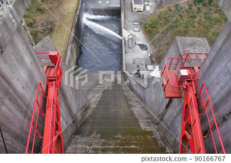 Egawa Dam gate and water cannon Egawa Dam gate and water cannon 90166767