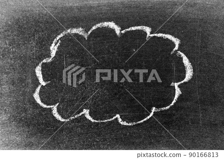 White color chalk hand drawing in cloud shape on blackboard or chalkboard background 90166813
