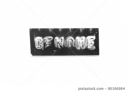 Black color banner that have embossed letter with word genome on white paper background 90166864