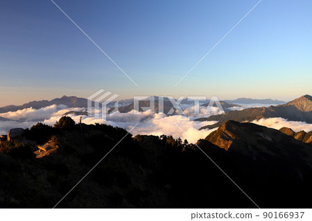 The sea of clouds in the sunset Taiwan alpine scenery the southern section of the central mountain range Guanshan 90166937