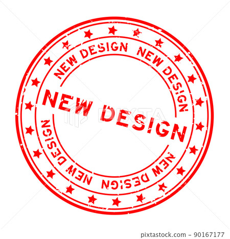 Grunge red new design word round rubber seal stamp on white background 90167177