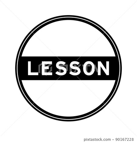 Black color round seal sticker in word lesson on white background Black color round seal sticker in word lesson on white background 90167228
