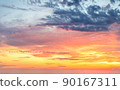 Real panoramic sunrise sundown sunset sky with gentle colorful clouds 90167311