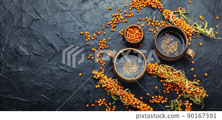Autumn sea buckthorn tea, copy space Autumn sea buckthorn tea, copy space 90167391