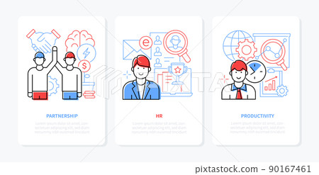 Business partnership and recruitment - line design style banners set Business partnership and recruitment - line design style banners set 90167461