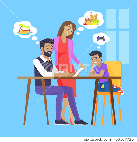 Family Meeting by Square Table Vector Illustration 90167720