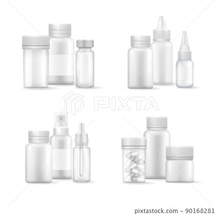 Pills and Capsules in Bottles Vector Illustration 90168281