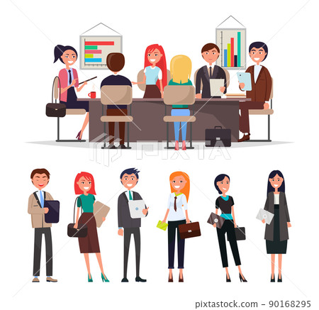 People Corporate Meeting Sit at Table Exchange Info 90168295