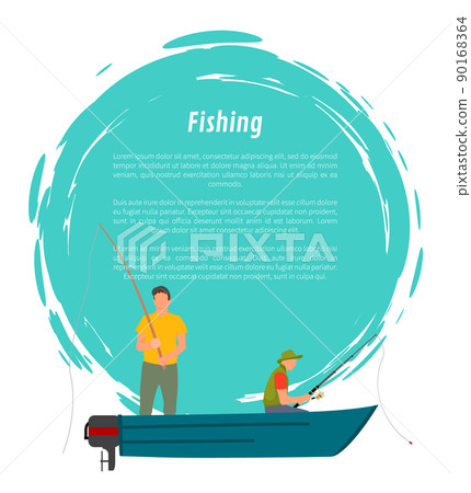 Fishermen Fishing from Motor Boat Vector Icon 90168364