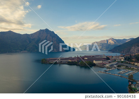 Lake Iseo at sunrise and on the right Lovere city 90168438