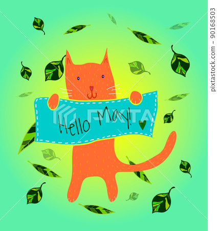 Cartoon cat with banner. 90168503