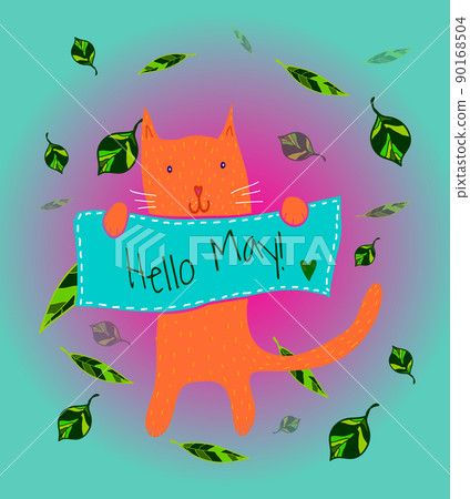 Cartoon cat with banner. Cartoon cat with banner. 90168504