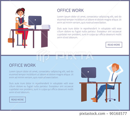 Office Work Poster Man Resting at Workplace Vector Office Work Poster Man Resting at Workplace Vector 90168577