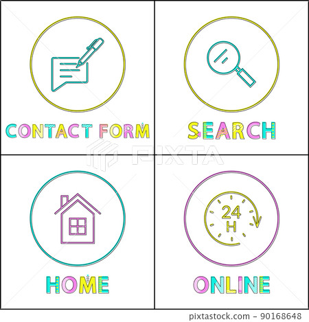 Internet and Smartphone Round Linear Icons Set Internet and Smartphone Round Linear Icons Set 90168648