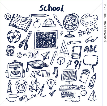 Set of School Stuff Hand Drawn Vector Illustration 90168731