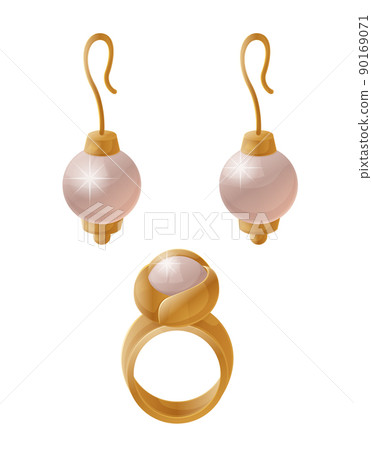 Set of Jewelry Items Golden Earrings with Pearls Set of Jewelry Items Golden Earrings with Pearls 90169071