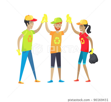 Volunteers Happy High-Five Vector Illustration 90169431