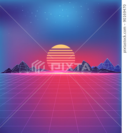 80s Style Backdrop with Futuristic Cosmic Motifs 80s Style Backdrop with Futuristic Cosmic Motifs 90169470