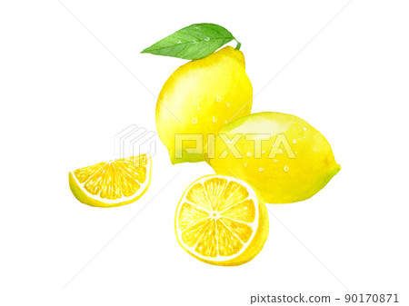 Lemon watercolor illustration with water drops 90170871