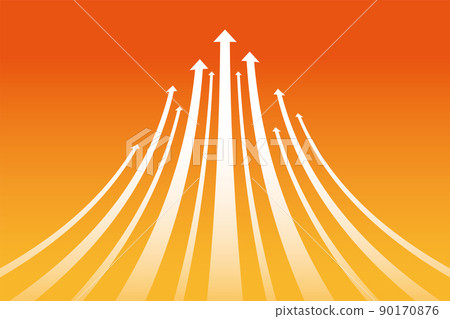 橙色漸變背景上的白色向上彎曲箭頭的插圖 90170876