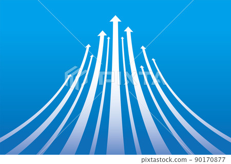 藍色漸變背景上的白色向上彎曲箭頭的插圖 90170877