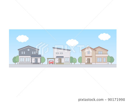 白天有住宅區的插畫線 白天有住宅區的插畫線 90171998