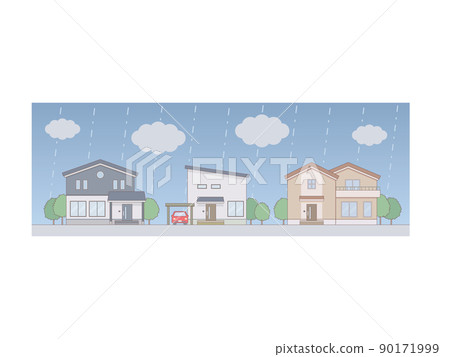 有一個多雨的住宅區的插圖線 有一個多雨的住宅區的插圖線 90171999