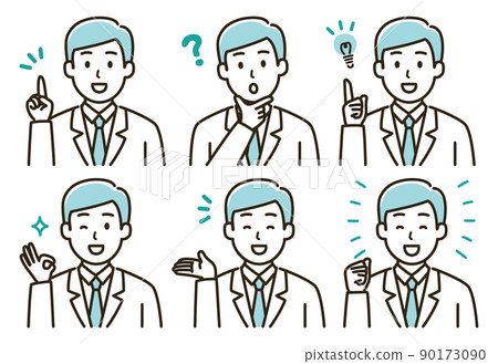 Illustration set of facial expression variations of men in white coats (light blue version) Illustration set of facial expression variations of men in white coats (light blue version) 90173090