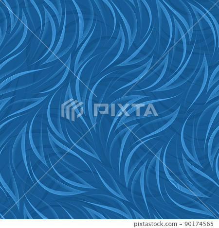 Blue seamless vector pattern of thin stripes in the form of waves. Abstract texture from smooth stripes with corners. 90174565