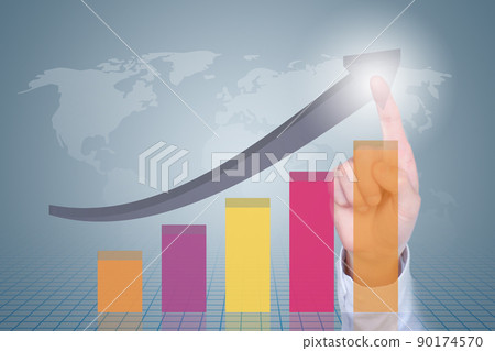 手指點觸虛擬屏幕上的經濟增長圖表 手指點觸虛擬屏幕上的經濟增長圖表 90174570