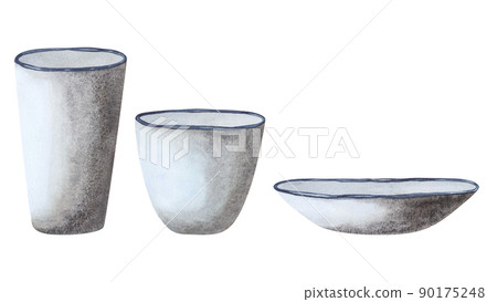 Set Watercolor flowers pot, cup, tumbler. Gray ceramic pots isolated on white. Illustration for card, design flower shop Set Watercolor flowers pot, cup, tumbler. Gray ceramic pots isolated on white. Illustration for card, design flower shop 90175248