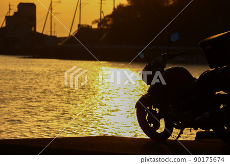 Morning glow of port town 90175674