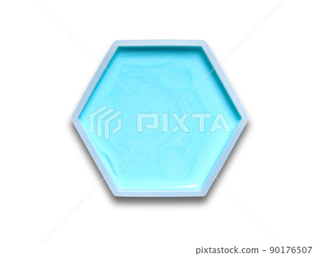 Hair Conditioner Liquid in hexagonal molecular shaped container on white background. Hair Conditioner Liquid in hexagonal molecular shaped container on white background. 90176507