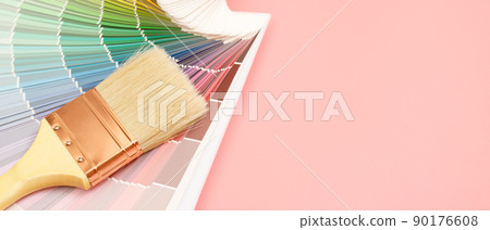 Paint brush on pink background, how to choose the perfect home paint color and good for health Paint brush on pink background, how to choose the perfect home paint color and good for health 90176608