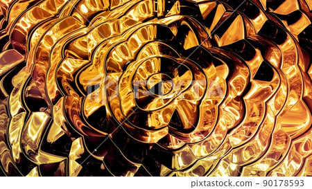 Abstract background with wavy sparkling golden liquid pattern on shiny glossy surface. Viscous yellow fluid like surface of gold foil or brilliant glass. Beautiful creative festive backdrop. 3d render Abstract background with wavy sparkling golden liquid pattern on shiny glossy surface. Viscous yellow fluid like surface of gold foil or brilliant glass. Beautiful creative festive backdrop. 3d render 90178593