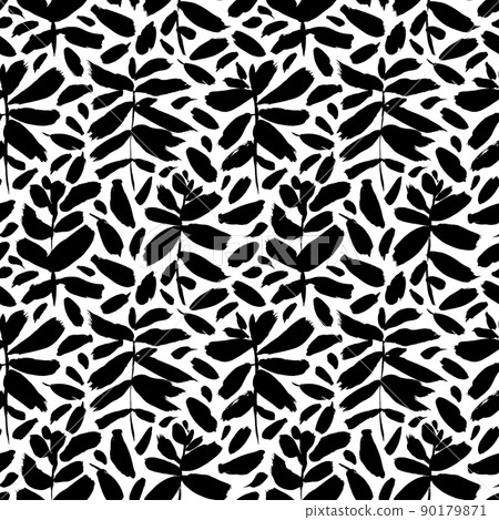 Black leaves and branches vector seamless pattern. 90179871