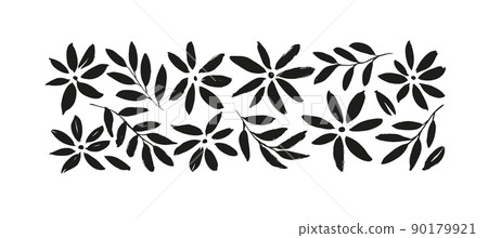 Hand drawn black brush flower vector silhouettes. Hand drawn black brush flower vector silhouettes. 90179921