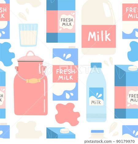 Milk dairy seamless pattern flat design vector - Stock Illustration ...