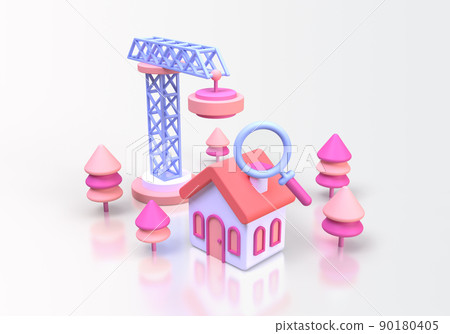 house with giant magnifier real estate concept illustration Landing page template for business idea concept background 90180405