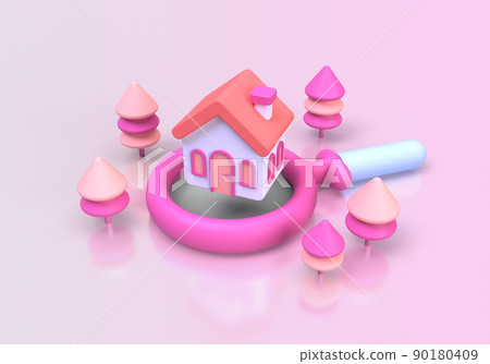 house with giant magnifier real estate concept illustration Landing page template for business idea concept background 90180409