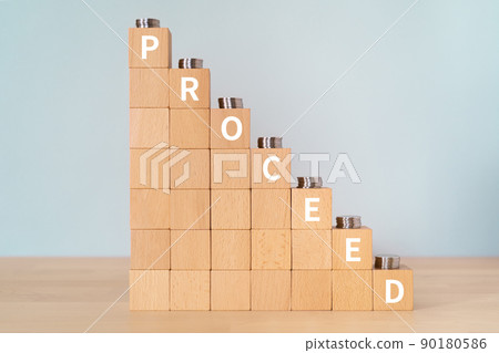 Blocks and coins labeled "PROCEED" Blocks and coins labeled "PROCEED" 90180586
