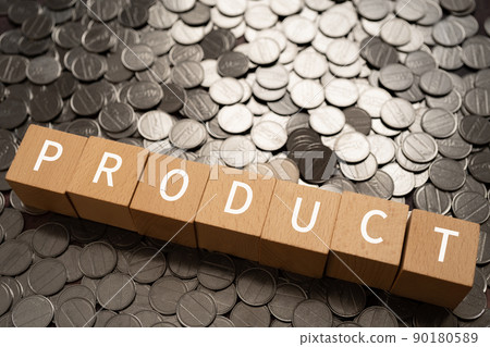 Product / Product image | Building blocks and coins with "PRODUCT" written on them 90180589