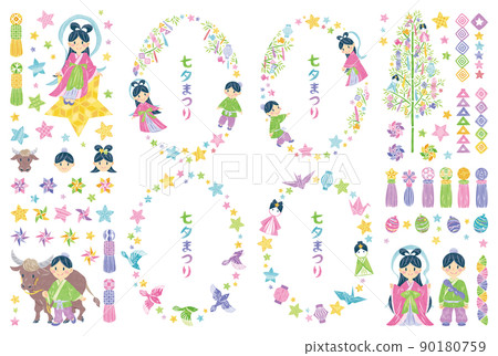 July Tanabata Festival Orihime and Hikoboshi Illustration Material Vertical Round Frame Set July Tanabata Festival Orihime and Hikoboshi Illustration Material Vertical Round Frame Set 90180759