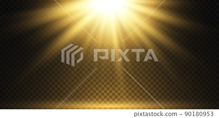Set glow light effect with white sparks and golden stars shine with special light.White glowing light. Star Light from the rays. The sun is backlit. Bright beautiful star. Sunlight. EPS10. 90180953