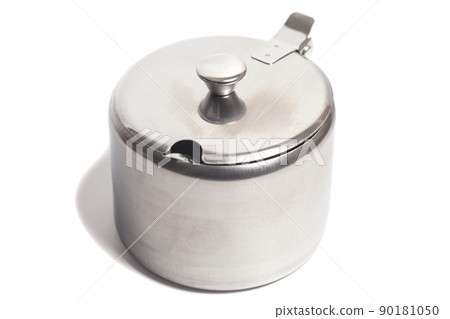 Metal jar container isolated on white background. Container for spices,tea, with spoon 90181050