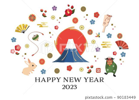 帶有富士山和日本主題的新年賀卡 2023 帶有富士山和日本主題的新年賀卡 2023 90183449
